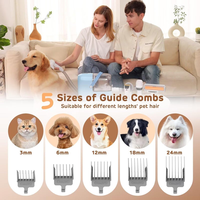 HEAPETS Dog Grooming Vacuum Kit - 3L Vacuum with 7 Tools, Low Noise Electric Clipper and Brush for Pet Shedding at Home, Blue - Image 3